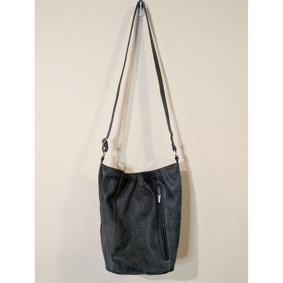 Derek Alexander Leather Hobo Shoulder Bag Dark Blue Distressed Style - Picture 15 of 16
